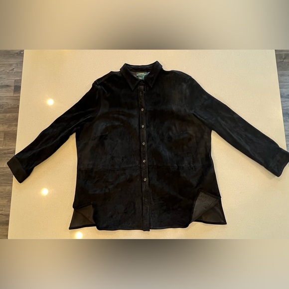 Vintage Ralph Lauren Black Leather Suede Jacket / Shirt 3X Plus Size Shacket - Picture 15 of 16